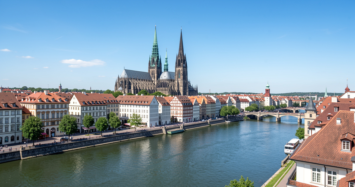 Vue panoramique de Strasbourg avec la cathédrale et les canaux, ville en S emblématique de France