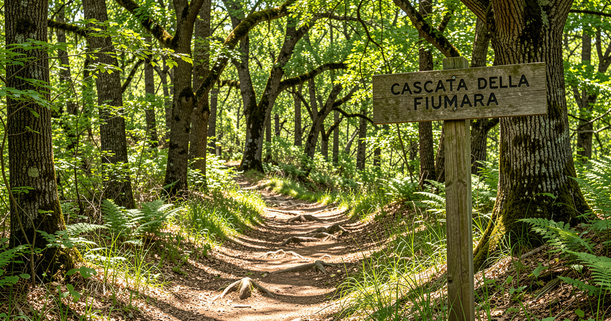 Sentier de randonnée vers la cascade de la Fiumara près de Pietra d'Alba en Italie