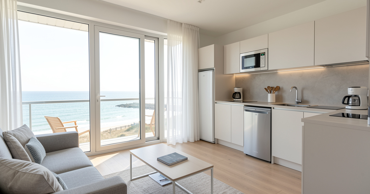 Appart hôtel Saint-Malo vue mer cuisine équipée salon lumineux