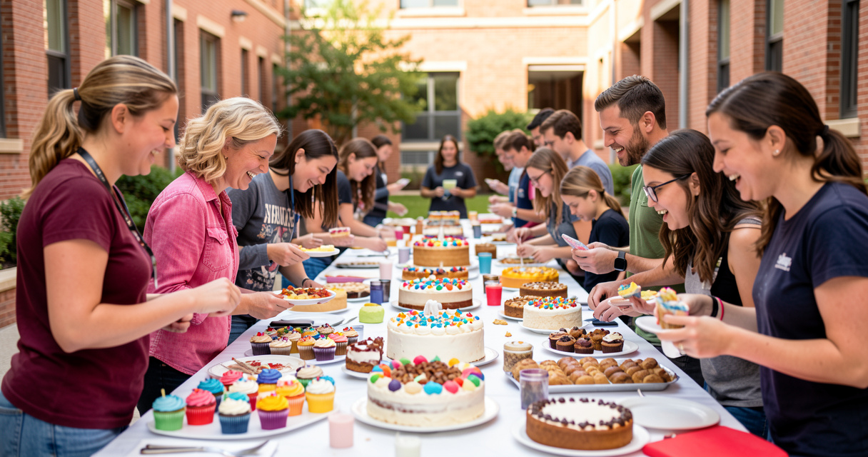 Vente de gâteaux organisée par des parents pour collecter des fonds pour un voyage scolaire