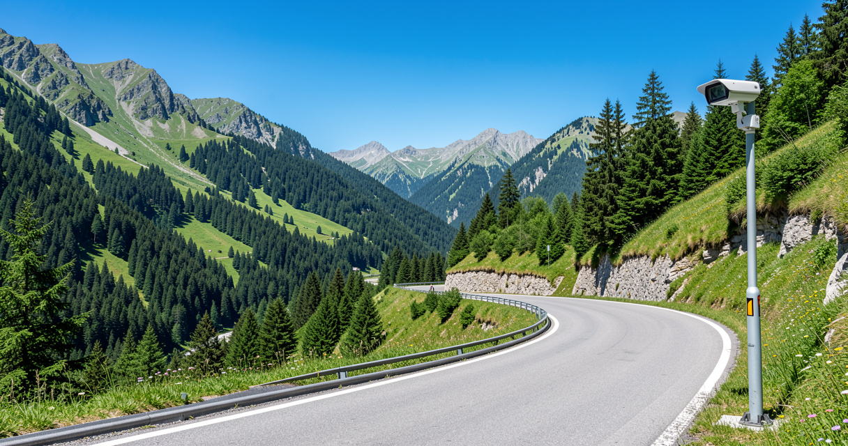 Vue panoramique du col de Vizzavona en été avec la RT20 et une webcam en premier plan