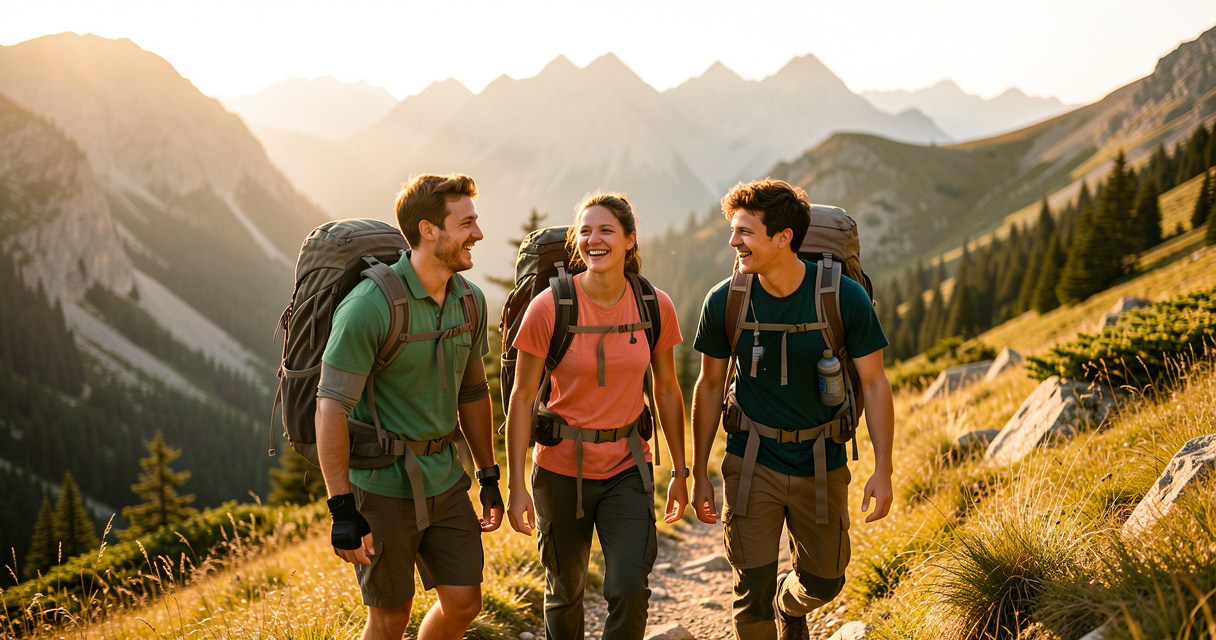 Jeunes adultes en randonnée lors d'une colonie de vacances été 2026