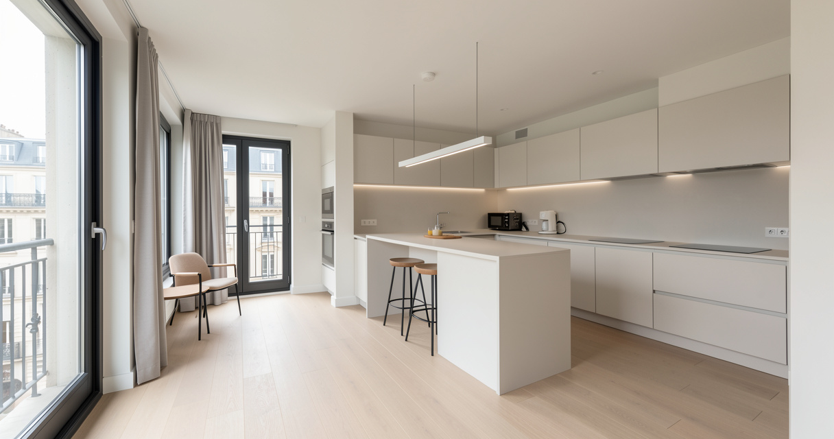 Studio moderne d’appart hôtel long séjour Bordeaux avec cuisine équipée et décoration épurée