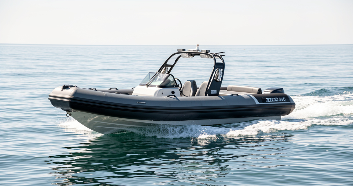 Zodiac 550 Open Pro semi-rigide en navigation mer calme vue d'ensemble