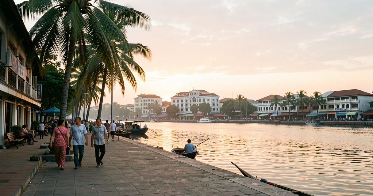 Coucher de soleil sur le Mékong à Viangchan, capitale paisible du Laos
