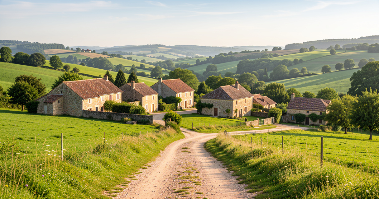 Hameau de Vertiol en Dordogne, maisons en pierre et vallons du Périgord blanc