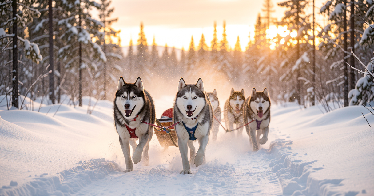 Balade en traîneau à chiens en Laponie finlandaise lors d'un séjour