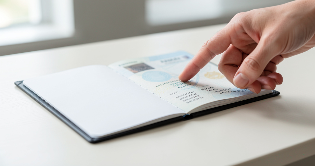 Où trouver son numéro de passeport : main pointant le haut droite de la page de données