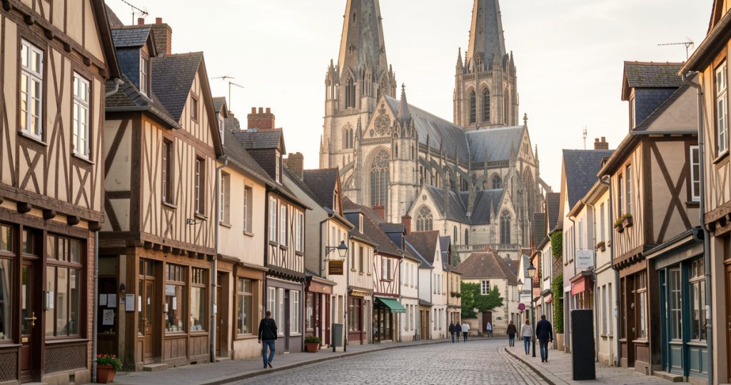 Centre historique de Rouen avec maisons à colombages et cathédrale