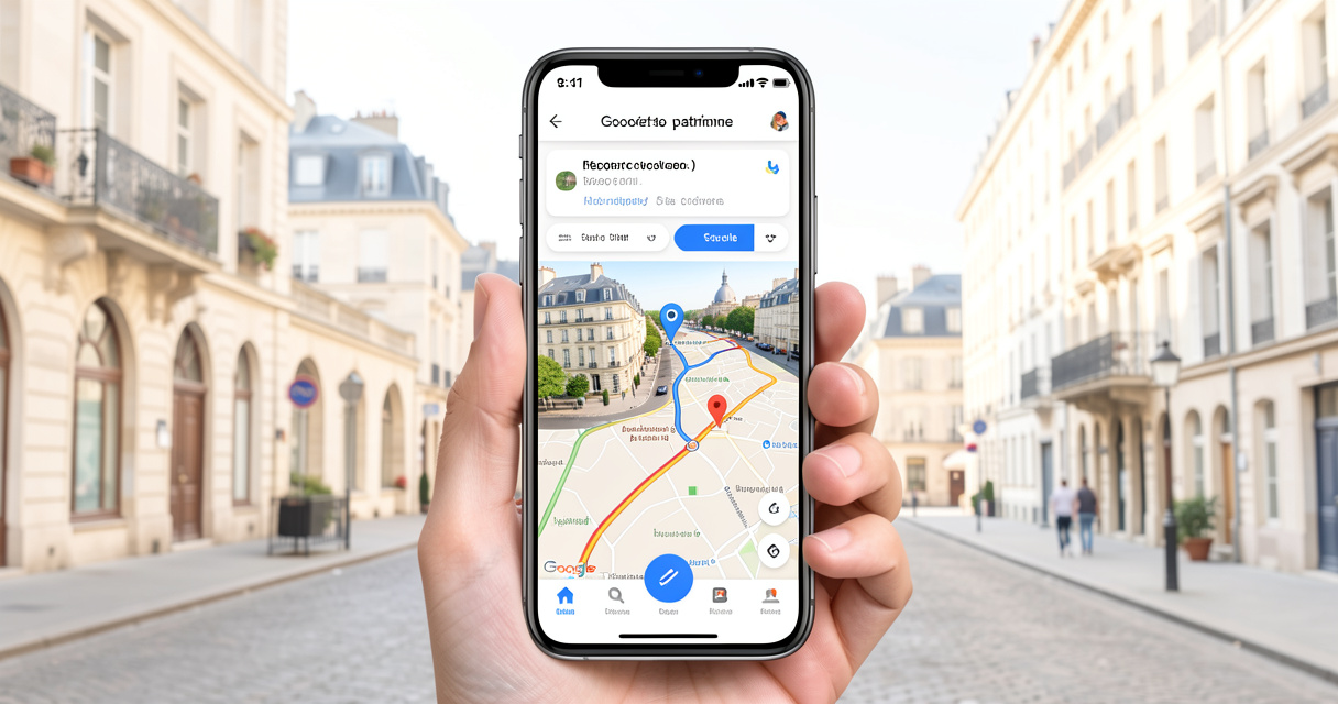 Carte numérique affichant un itinéraire de voyage culturel en France sur smartphone.