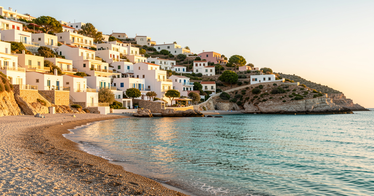 Village méditerranéen ensoleillé en avril, destination soleil en Europe