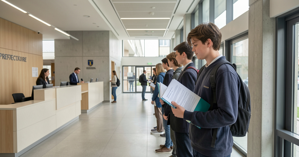 Étudiant muni de son dossier de titre de séjour en préfecture
