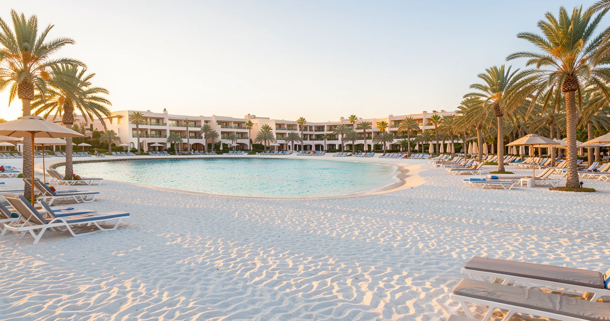 Plage de sable fin devant un hôtel all inclusive en Tunisie à Djerba